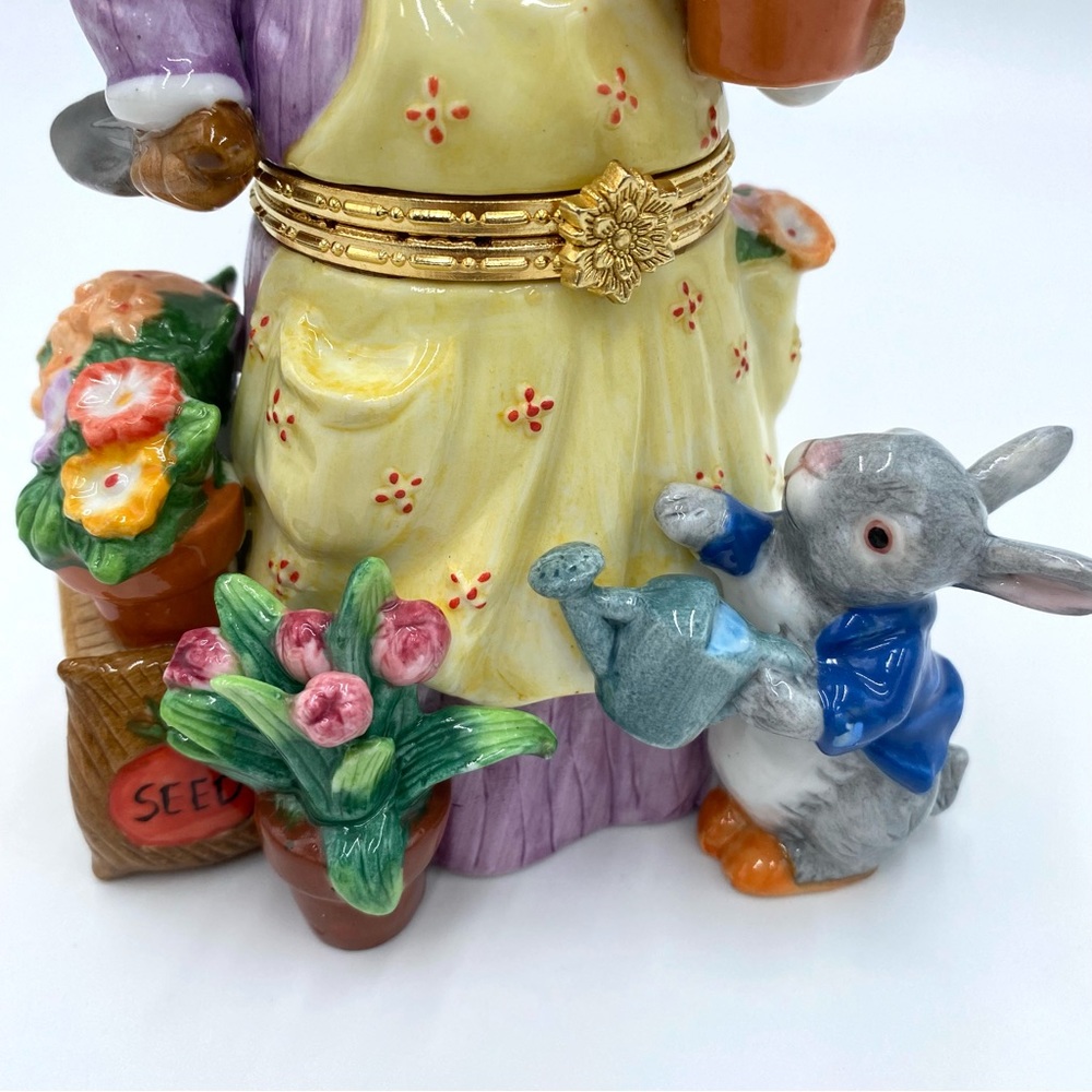 Vintage CWC Mother & Child Rabbit Flower Garden Trinket Box Spring Easter Decor - Picture 8 of 11